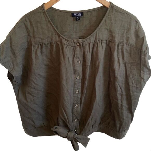 A.n.a army green short sleeve button up blouse - Picture 1 of 10
